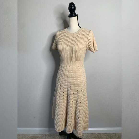 Zoe & Claire Cream Fit & Flare Short Sleeve Midi Sweater Dress - Picture 6 of 15